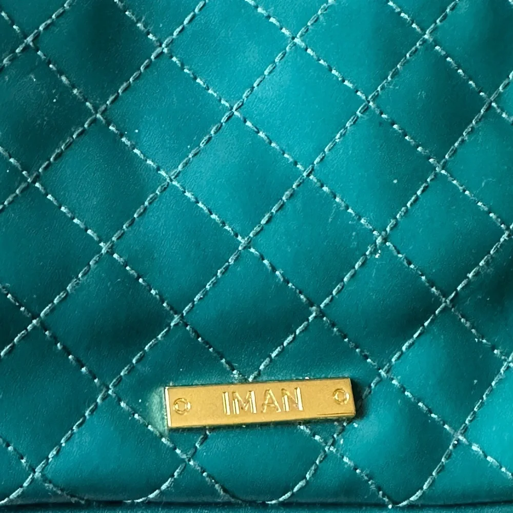 IMAN Teal Green Quilted Leather Crossbody with Gold Chain